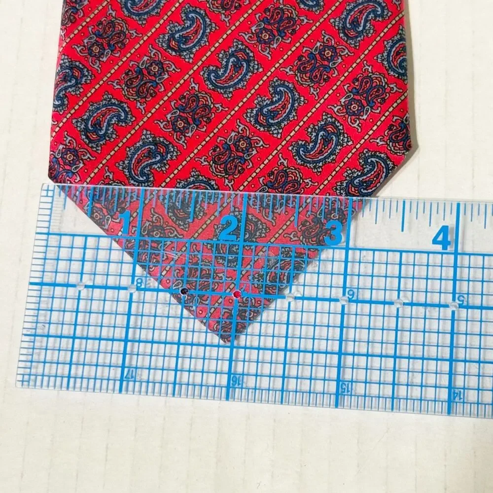 Stefano Ricci for Saks Fifth Avenue Tie Silk Vibrant Red Grid of Small Paisleys